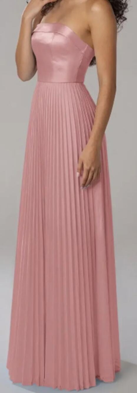AW BRIDAL 2 XS rose quartz pink satin charmeuse Valerie pleated maxi dress B38